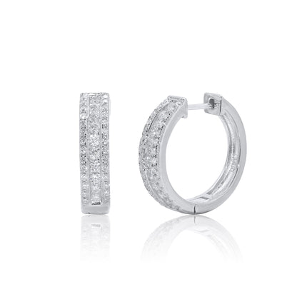 Rhodium Plated 925 Sterling Silver Moissanite Studded 12.5mm Hoop Earring - MDGE00012