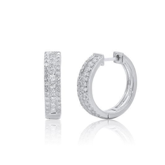 Rhodium Plated 925 Sterling Silver Moissanite Studded 12.5mm Hoop Earring - MDGE00012
