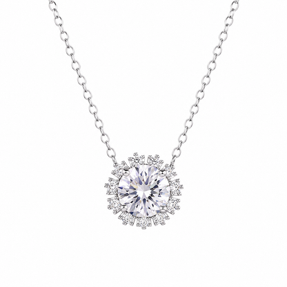 Rhodium Plated 925 Sterling Silver 1 Carat Solitaire Flower Moissanite Adjustable Pendant Necklace - MDGP00006