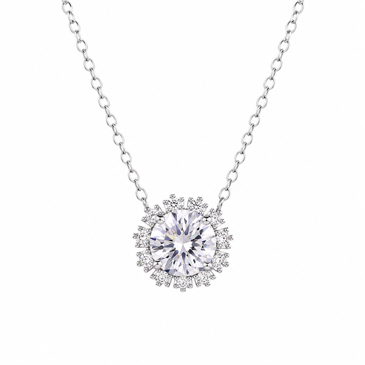Rhodium Plated 925 Sterling Silver 1 Carat Solitaire Flower Moissanite Adjustable Pendant Necklace - MDGP00006