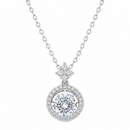 Rhodium Plated 925 Sterling Silver 6.5mm Dancing Moissanite Stone Adjustable Pendant Necklace - MDGP00008