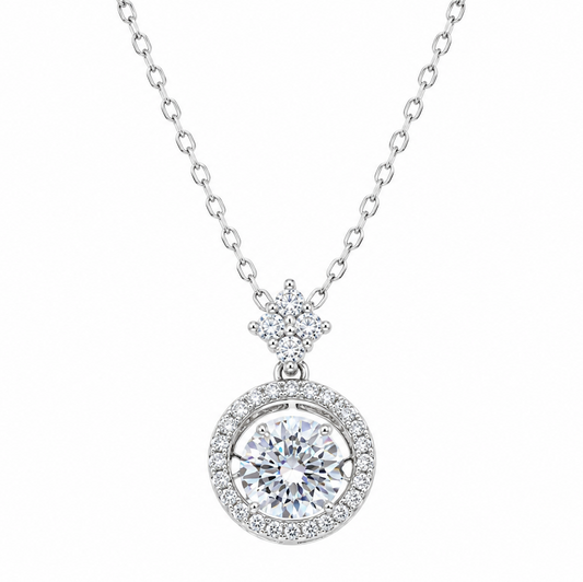Rhodium Plated 925 Sterling Silver 6.5mm Dancing Moissanite Stone Adjustable Pendant Necklace - MDGP00008