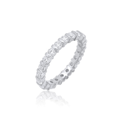 Rhodium Plated 925 Sterling Silver Moissanite Eternity Band 2.8mm Ring - MDGR00002