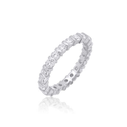 Rhodium Plated 925 Sterling Silver Moissanite Eternity Band 2.8mm Ring - MDGR00002