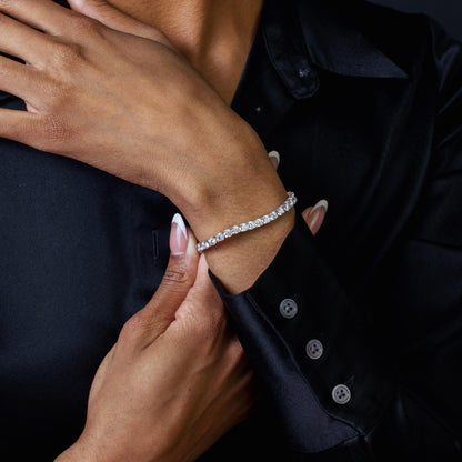 Rhodium Plated 925 Sterling Silver Moissanite Stone 3mm Tennis Bracelet - MGMB00107