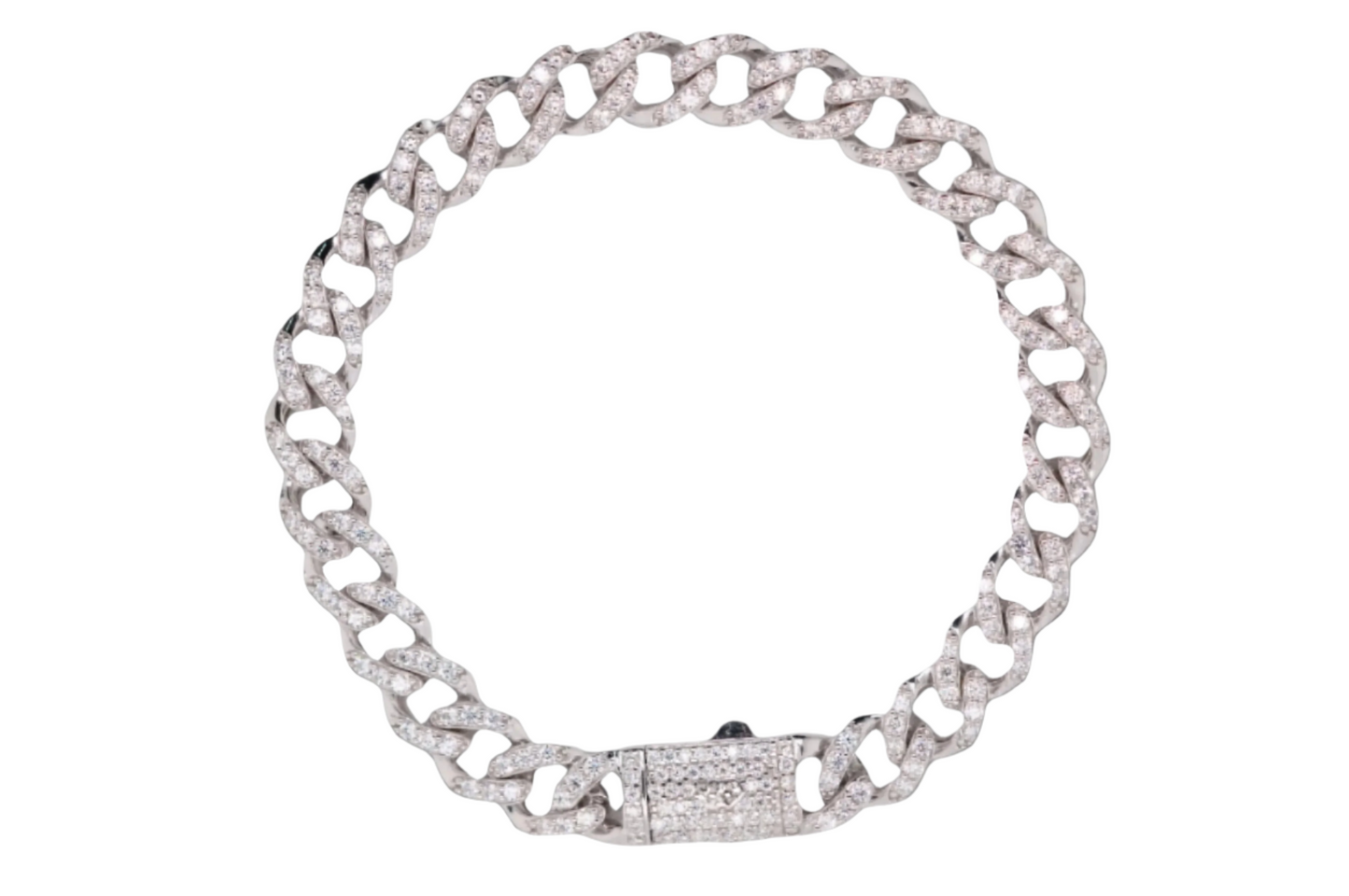 Rhodium Plated 925 Sterling Silver Moissanite Miami Cuban Link 8.8mm Bracelet - MGMB00084