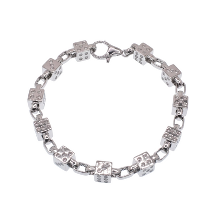 Rhodium Plated 925 Sterling Silver Moissanite Dice Charm Bracelet - MGMB00117 | MGMN00035