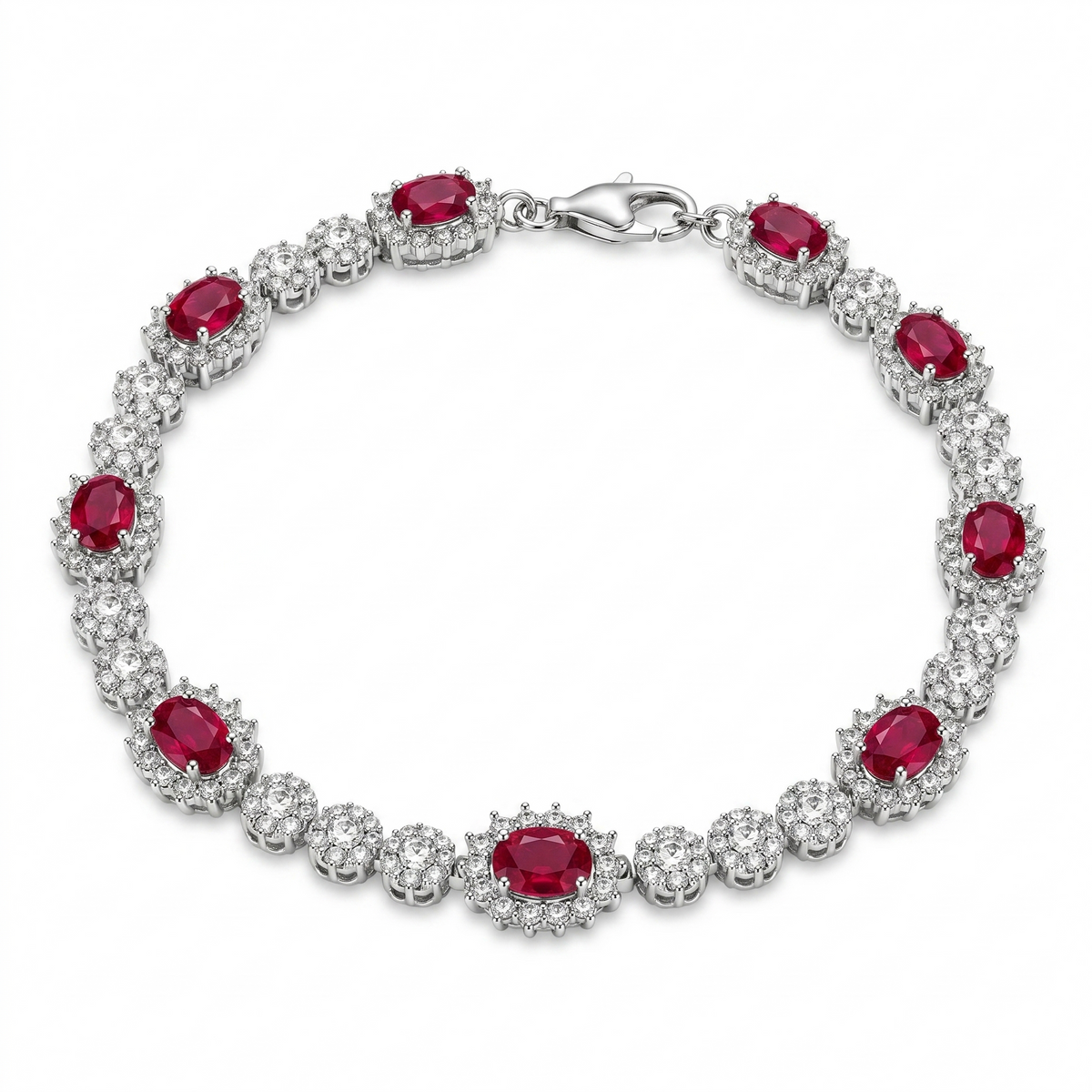 Rhodium Plated 925 Sterling Silver Moissanite Halo Tennis Bracelet - MGMB00125