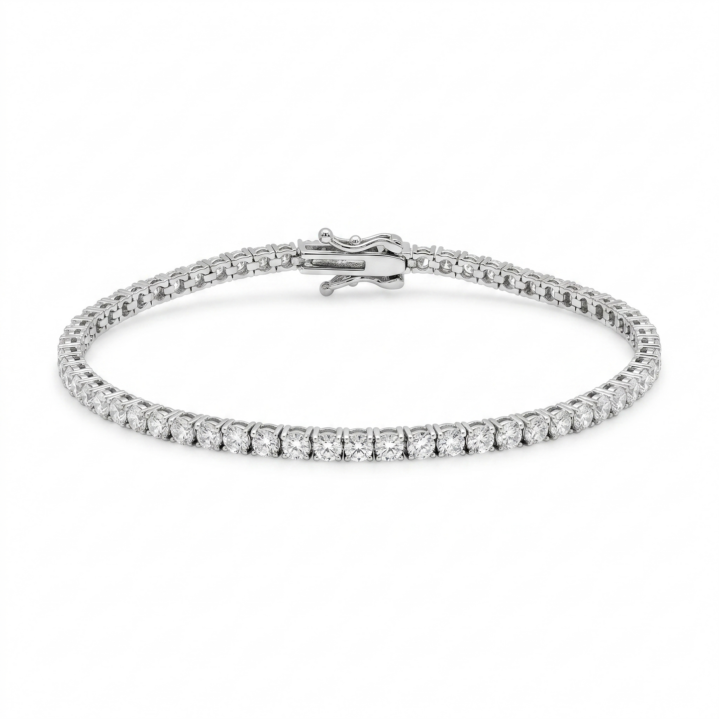 Rhodium Plated 925 Sterling Silver Moissanite Stone 2.5 mm Tennis Bracelet- MGMB00131-7.25