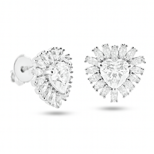 Sterling Rhodium Plated 925 Sterling Silver Moissanite Stone Heart Earring - MGME00003