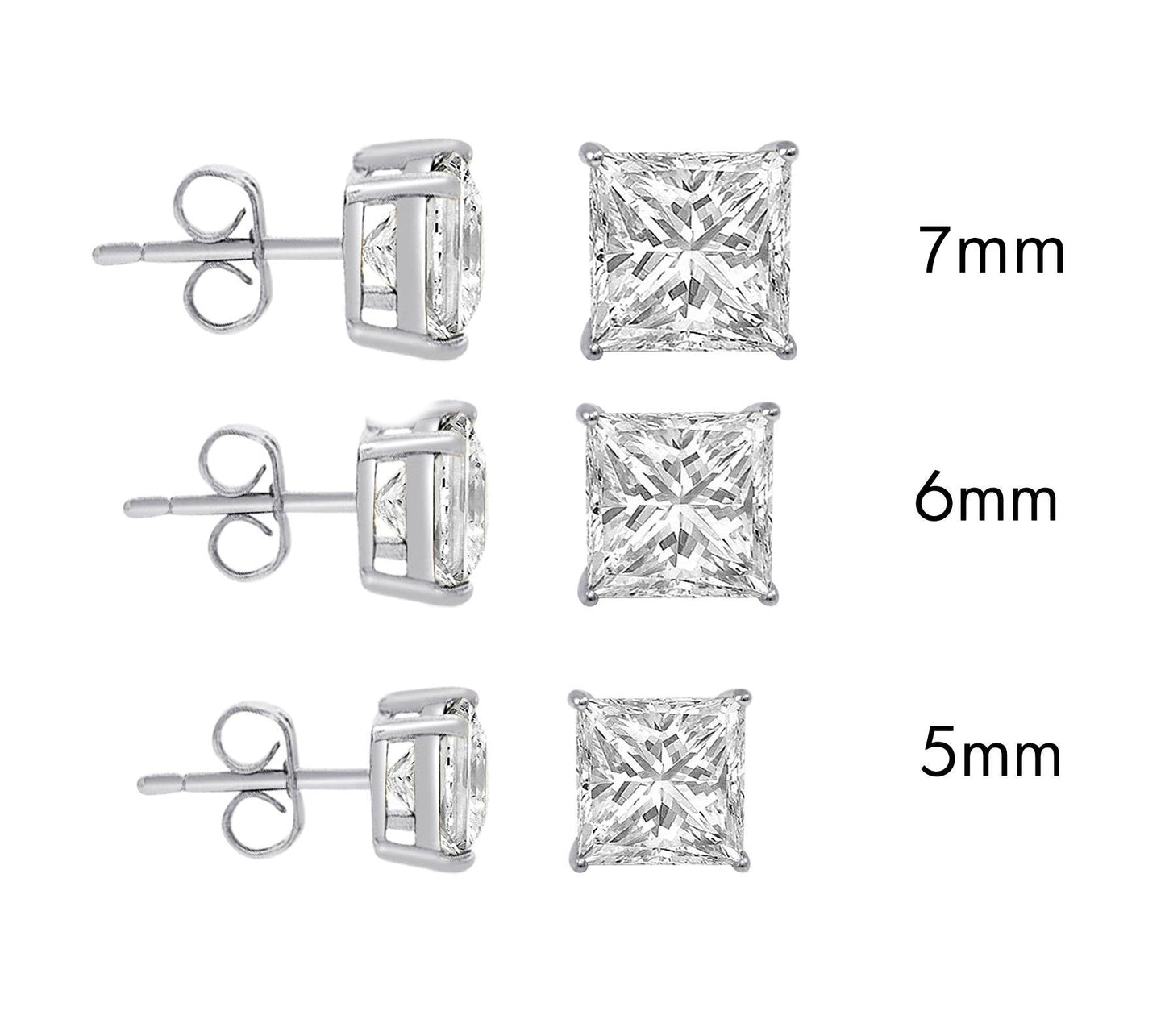 Sterling Rhodium Plated 925 Sterling Silver Moissanite Stone Square Push Back Earring - MGME00009