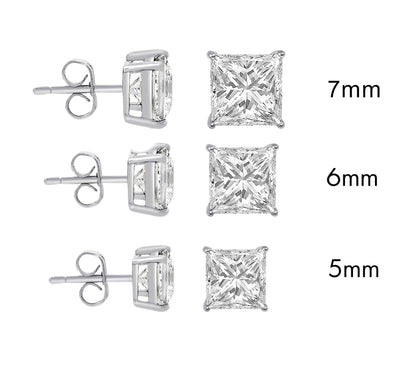 Sterling Rhodium Plated 925 Sterling Silver Moissanite Stone Square Push Back Earring - MGME00009