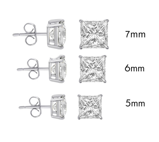 Sterling Rhodium Plated 925 Sterling Silver Moissanite Stone Square Push Back Earring - MGME00009