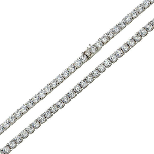 Rhodium Plated 925 Sterling Silver Moissanite Stone 4mm Tennis Necklace - MGMN00017