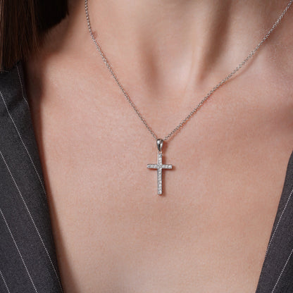 Rhodium Plated 925 Sterling Silver Moissanite Cross 13.3mm x 21.7mm Pendant - MGMN00021