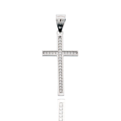 Rhodium Plated 925 Sterling Silver Moissanite Cross 13.3mm x 21.7mm Pendant - MGMN00021
