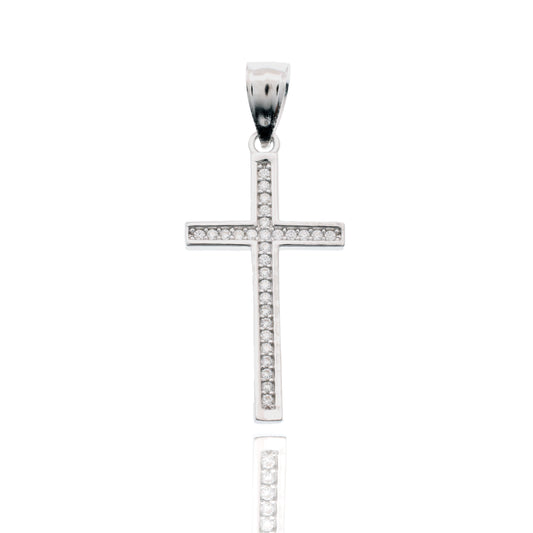 Rhodium Plated 925 Sterling Silver Moissanite Cross 13.3mm x 21.7mm Pendant - MGMN00021
