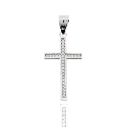 Rhodium Plated 925 Sterling Silver Moissanite Cross 13.3mm x 21.7mm Pendant - MGMN00021