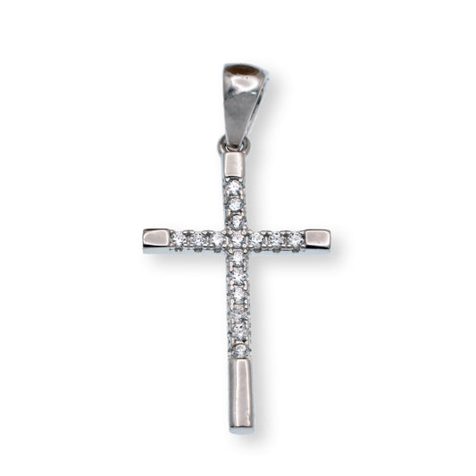 Rhodium Plated 925 Sterling Silver Moissanite Cross 12.6mm x 19.8mm Pendant - MGMN00023