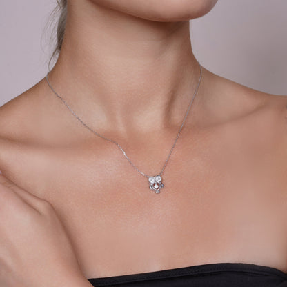 Rhodium Plated 925 Sterling Silver Dancing  Moissanite Owl Pendant Necklace - MGMN00028