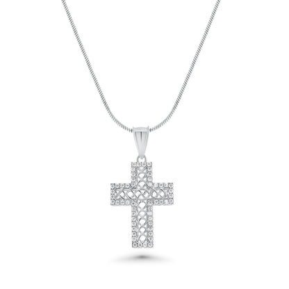 Rhodium Plated 925 Sterling Silver Moissanite Rope Design Cross Pendant - MGMP00006