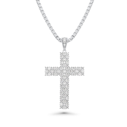 Rhodium Plated 925 Sterling Silver Moissanite Iced Out Cross Pendant - MGMP00008