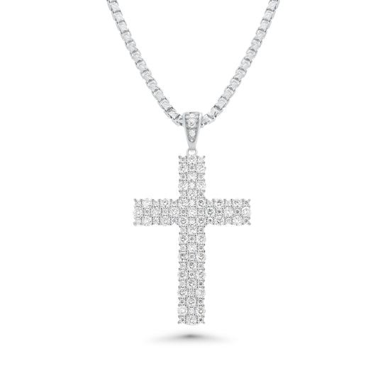 Rhodium Plated 925 Sterling Silver Moissanite Iced Out Cross Pendant - MGMP00008