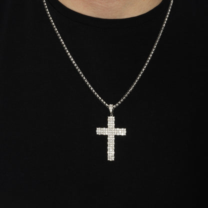 Rhodium Plated 925 Sterling Silver Moissanite Iced Out Cross Pendant - MGMP00008