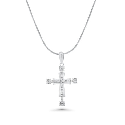 Rhodium Plated 925 Sterling Silver Moissanite Double Layer Cross Pendant - MGMP00009