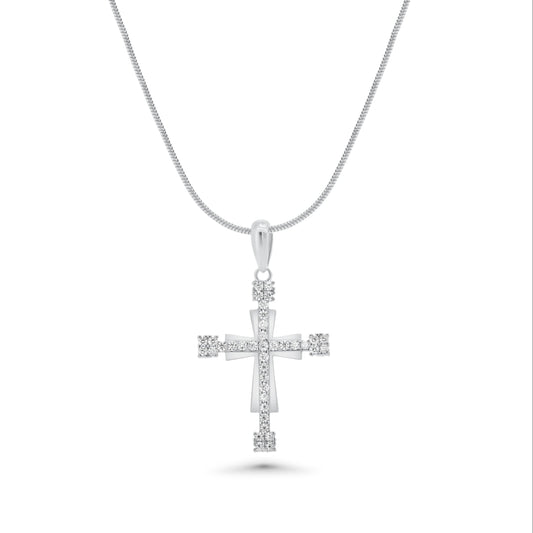 Rhodium Plated 925 Sterling Silver Moissanite Double Layer Cross Pendant - MGMP00009