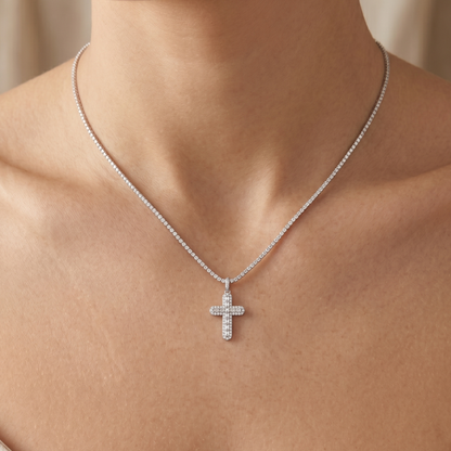 Rhodium Plated 925 Sterling Silver Moissanite Multi Color Bagguette Pave Cross Pendant - MGMP00011