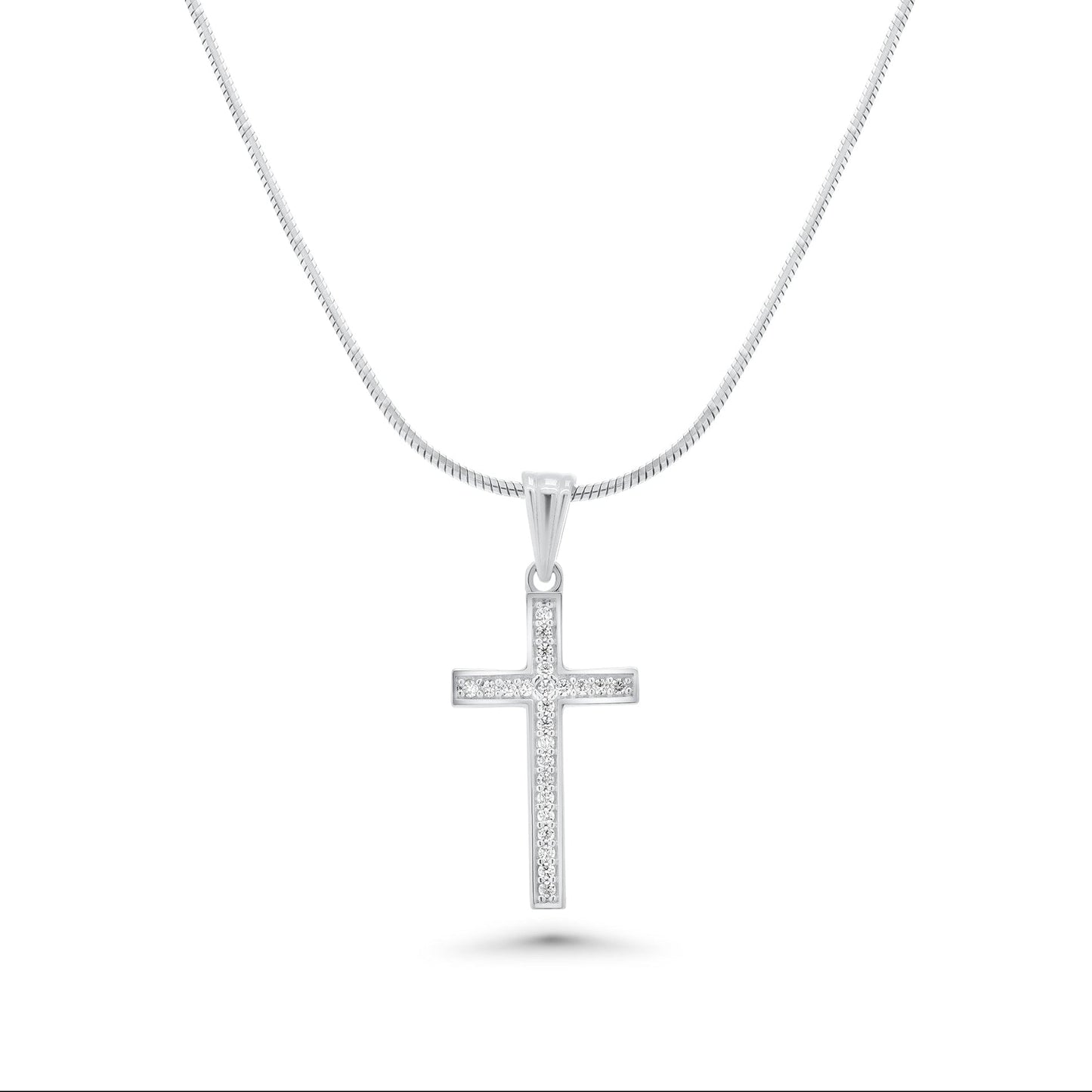 Rhodium Plated 925 Sterling Silver Moissanite Classic Cross Pendant - MGMP00013