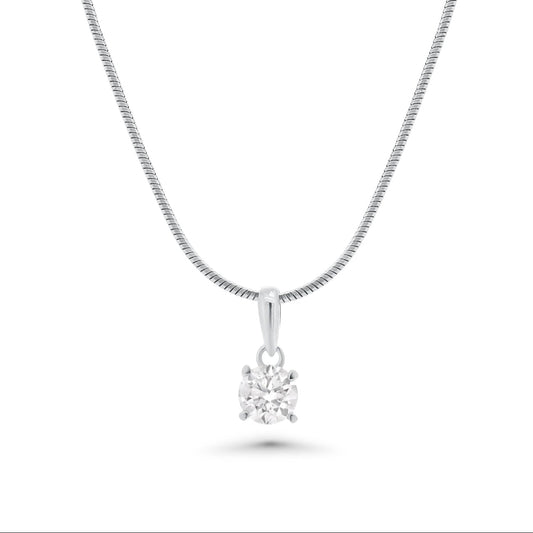 Rhodium Plated 925 Sterling Silver Moissanite Stone Four Prong Pendant - MGMP00031