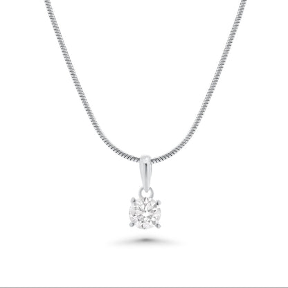 Rhodium Plated 925 Sterling Silver Moissanite Stone Four Prong Pendant - MGMP00031