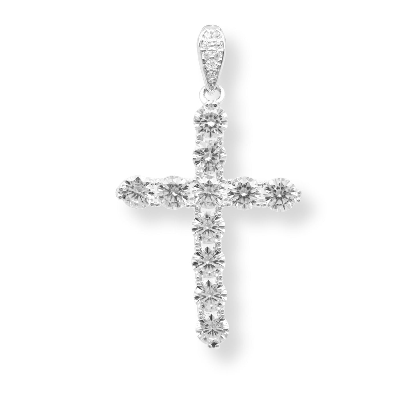 Rhodium Plated 925 Sterling Silver Moissanite Cross Pendant - MGMP00173