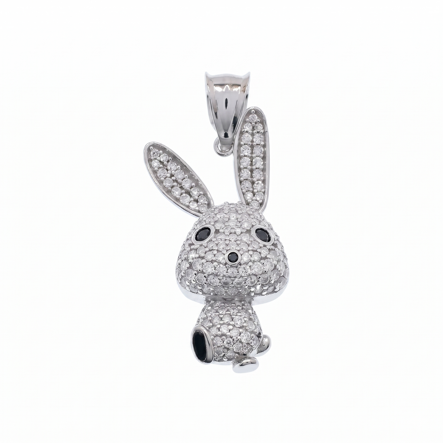 Rhodium Plated 925 Sterling Silver Moissanite Whimsical Rabbit Pendant - MGMP00019 | MGMP00020