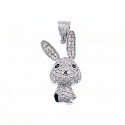Rhodium Plated 925 Sterling Silver Moissanite Whimsical Rabbit Pendant - MGMP00019 | MGMP00020