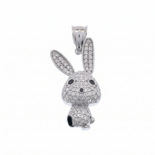 Rhodium Plated 925 Sterling Silver Moissanite Whimsical Rabbit Pendant - MGMP00019 | MGMP00020