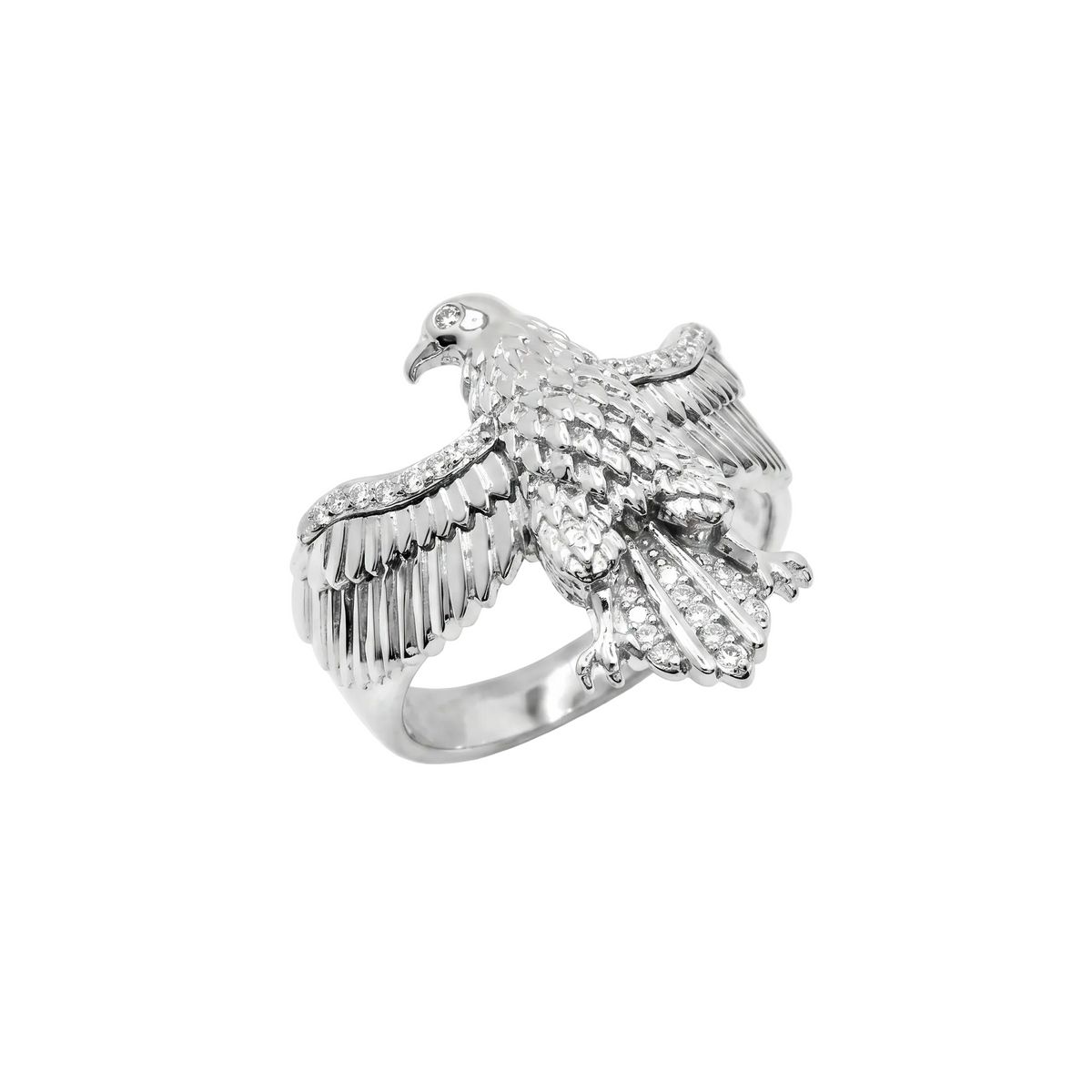 Rhodium Plated 925 Sterling Silver Moissanite Men's Eagle Statement Ring - MGMR00049