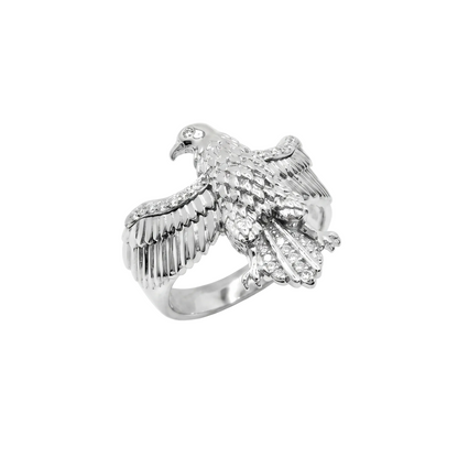 Rhodium Plated 925 Sterling Silver Moissanite Men's Eagle Statement Ring - MGMR00049