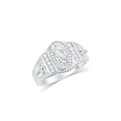 Rhodium Plated 925 Sterling Silver Men's Moissanite Saint Jude Oval Center Iced Out Ring - MGMR00053