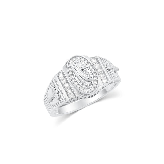 Rhodium Plated 925 Sterling Silver Men's Moissanite Saint Jude Oval Center Iced Out Ring - MGMR00053