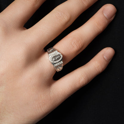 Rhodium Plated 925 Sterling Silver Men's Moissanite Saint Jude Oval Center Iced Out Ring - MGMR00053