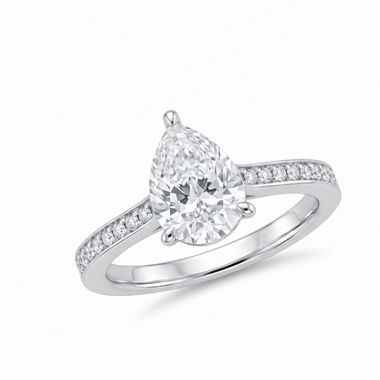 Rhodium Plated 925 Sterling Silver Moissanite Classic Pear-Cut Solitaire Ring - MGMR00063