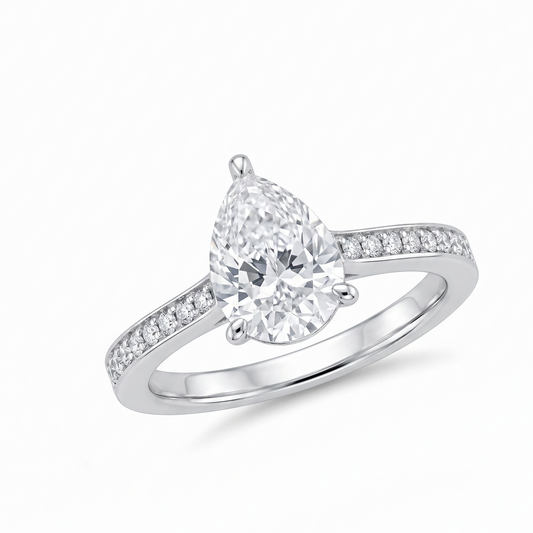Rhodium Plated 925 Sterling Silver Moissanite Classic Pear-Cut Solitaire Ring - MGMR00063