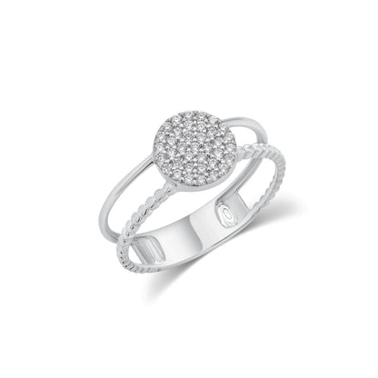 Rhodium Plated 925 Sterling Silver Moissanite Round Cluster Top Split Band Ring - MGMR00068