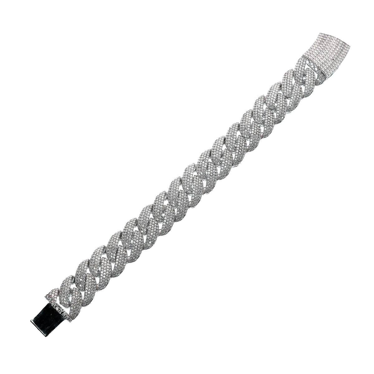 Rhodium Plated 925 Sterling Silver Pave Moissanite Iced Out Cuban Link 17mm Bracelet - MGMB00108