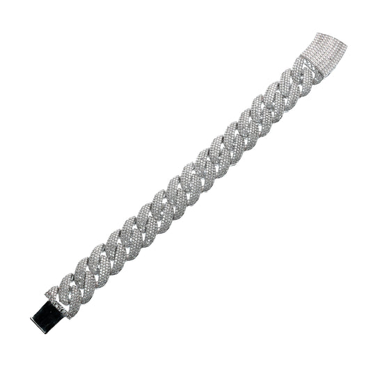 Rhodium Plated 925 Sterling Silver Pave Moissanite Iced Out Cuban Link 15mm Bracelet - MPAB00109