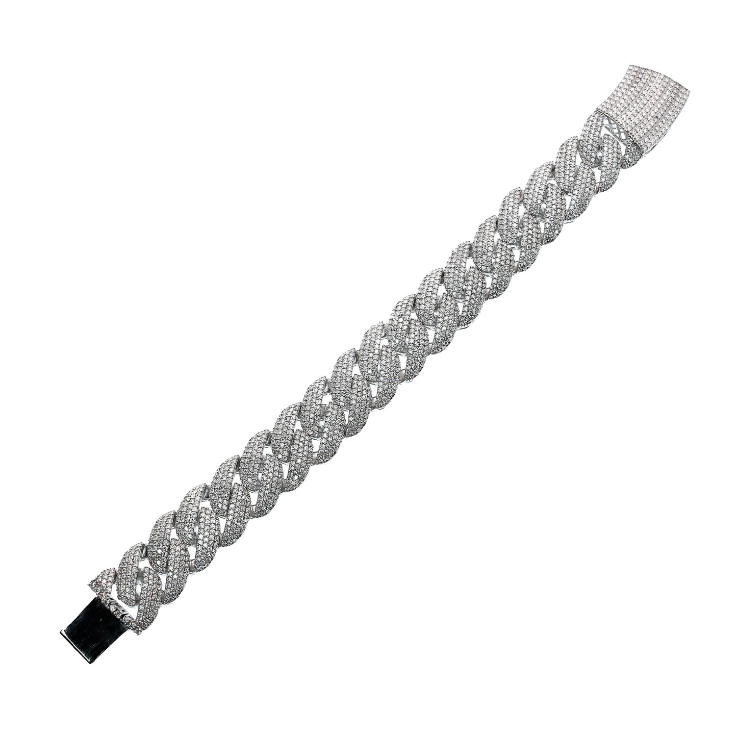 Rhodium Plated 925 Sterling Silver Pave Moissanite Iced Out Cuban Link 17mm Bracelet - MGMB00108