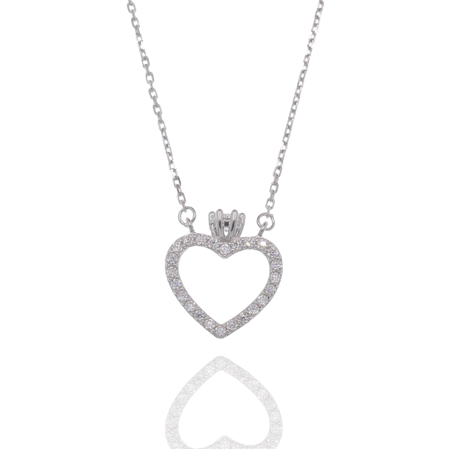 Rhodium Plated 925 Sterling Silver Moissanite Heart Crown 13.1mm x 15.2mm Pendant Adjustable Necklace - MPAN0003